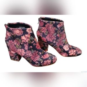 Loft Women's Ankle Boots Floral Pink Multicolored Velour Zip Up Booties Sz 5.5M